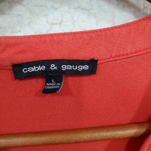 Cable & Gauge Peachy Orange Soft Sleeveless Button Front Tie Waist Shirt Size L - Picture 3 of 8